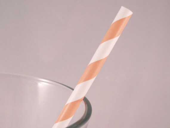 50 Peach Stripe Straws - ships less than 24 hours Il_570xn