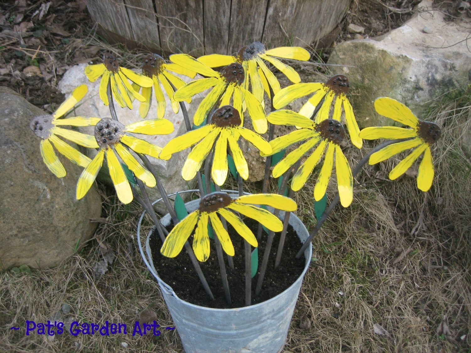 Cottage Chic Hand Painted Metal Garden Art by PatsGardenArt