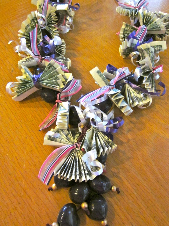 Purple Kukui Nut Graduation Money Lei