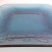 Etched glass plate, blue square. Scroll, wedding gift, serving dish, holiday gift plate.