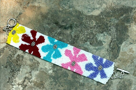 Beadwork Handmade Peyote Colorful Summer Seed Bead Bracelet. Arm Candy