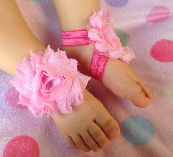Light pink / Hot pink barefoot Baby Sandalsbaby barefoot