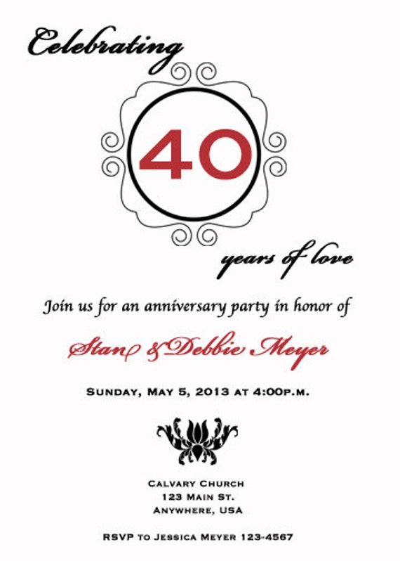 Items similar to Printable 40th anniversary invitation on Etsy