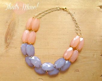 Coral and Gray necklace, peach and gray color block necklace