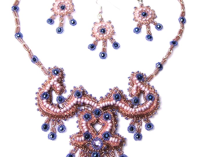 2-tlg. "Caprice" jewellery set necklace & earrings, Bridal jewelry, spring, bead Embrodery, nostalgia