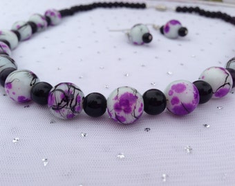 Womens Jewelry, Girlfriend Gift, Purple Necklace, Statement Necklace, Gift for Her, Purple Beaded Jewelry, Purple Dangle Earrings