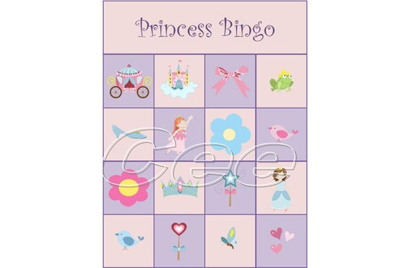 Princess Bingo Princess Birthday Party Game Children Bingo