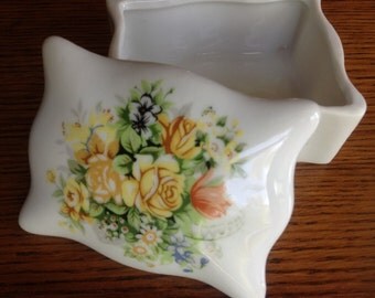 Vintage Floral Porcelain Trinket Box