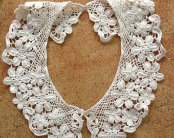 Beige Cotton Lace Collar Emboridery Collar Appliques 1 Pair