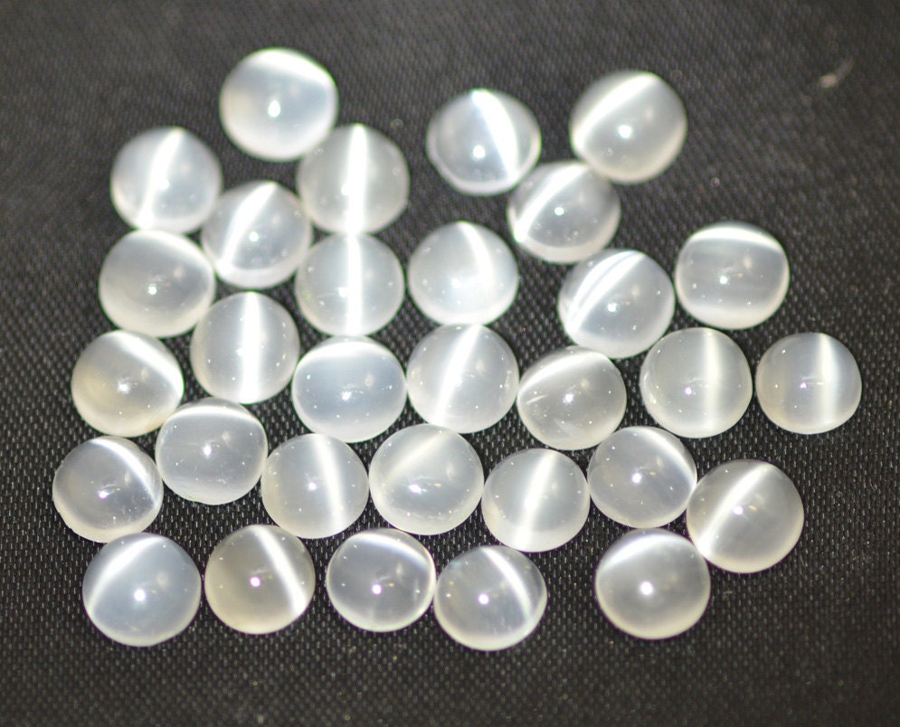 White Cat's Eye Moonstone 6mm Cabochons 10 Pieces