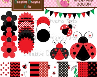 40% Off! Lady Bug Set Digital Art Instant Download