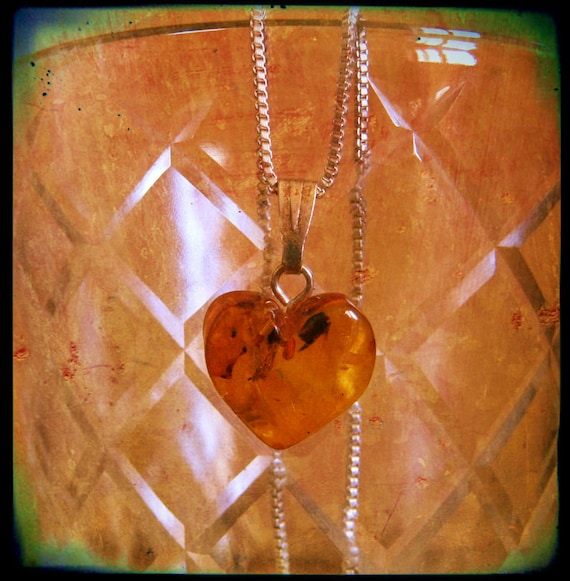 Handmade Sterling 925 Silver Necklace with Amber Heart by IreneDesign2011