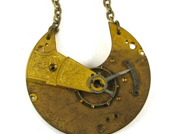 CLEARANCE 50% OFF The Steam Relic Steampunk Neo Victorian Pocket Watch Necklace with Exposed Gears Edwardian Script