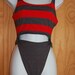 Vintage 80s Jantzen Red & Gray Striped One Piece Cutout High Cut Aerobics Style Workout Knit Swimsuit Bathing Suit Size 8