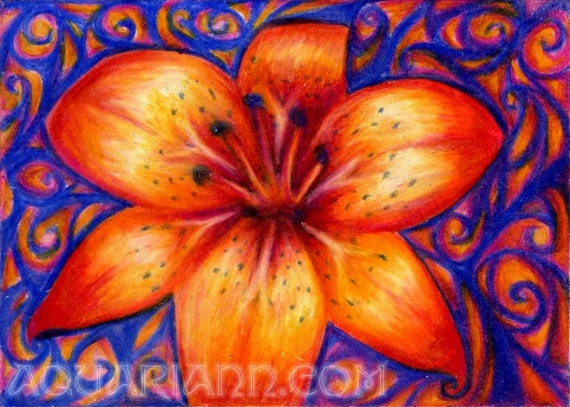 Items similar to Orange Tiger Lily Art - Flower Magnet 