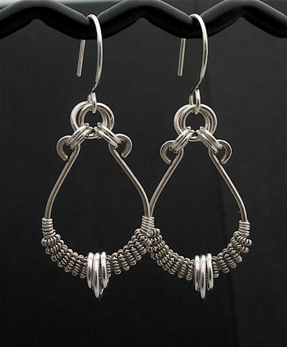 Silver Wire Wrapped Earrings Artisan Silver Jewelry Wired