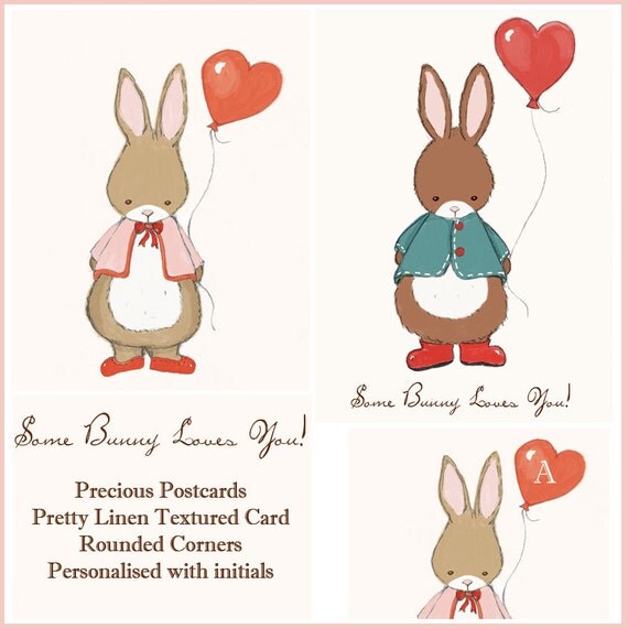 Items similar to Some Bunny Loves You 2 personalised Postcards