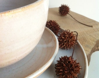 Handmade Stoneware Rustic White Dinnerware - 3 Piece Set Country Style