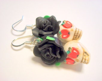 Sugar Skull Earrings Apple of My Eye Day of the Dead Roses and Sugar Skulls