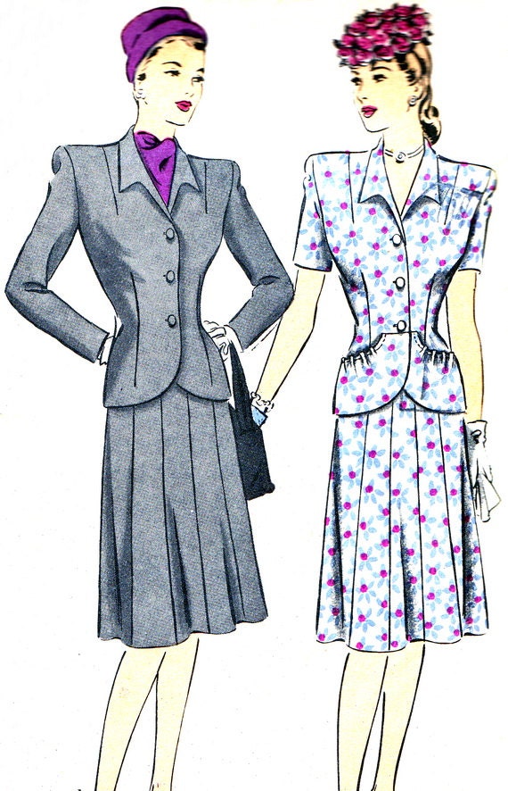 1940s Womens Suit Pattern Hollywood 1602 Two Piece Dress