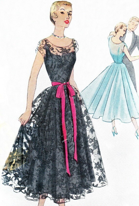1950s Evening  Dress  Pattern  McCall  8035 Full Skirt Evening 