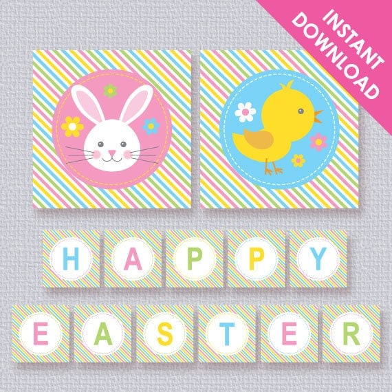 INSTANT DOWNLOAD Printable Happy Easter Banner (Digital File) Il_570xn