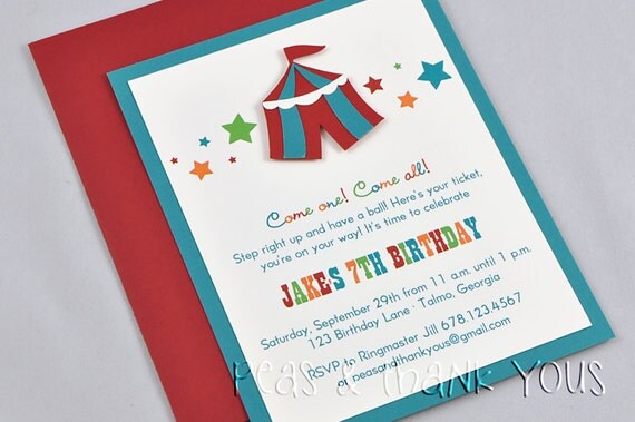 Circus Or Carnival Tent Invitation for Boys Birthday Party Il_570xn
