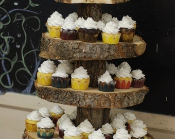 Rustic Wood Tree Slice 4 Tier Cupcake Stand For Your Wedding Event Or Rustic Wood Tree Slice 4 Tier Cupcake Stand For Your Wedding Event Or