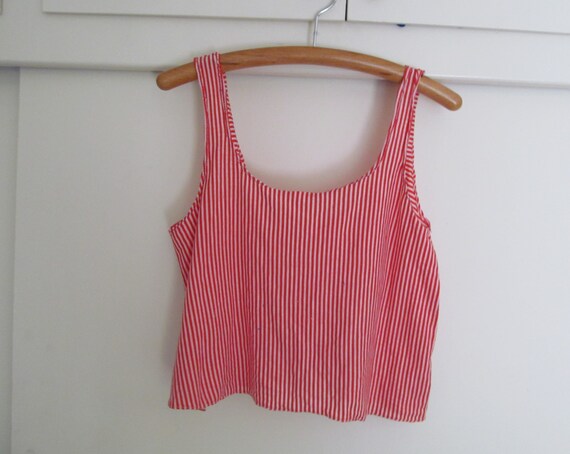 Hand Made Red and White Striped Tank Crop Top