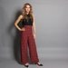 1980s PALAZZO PANTS / High Waist Red Floral Trousers, xs-s