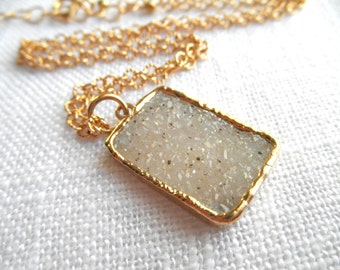 White druzy necklace - druzy necklace - gold necklace - druzy and gold - D R U Z Y 135