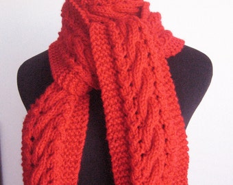 Scarlet Red Scarf, Cable and Lace Vegan Scarf, The Stef Scarf, Winter Accessories, Knit Red Scarf, Knit Scarf, Winter Scarf