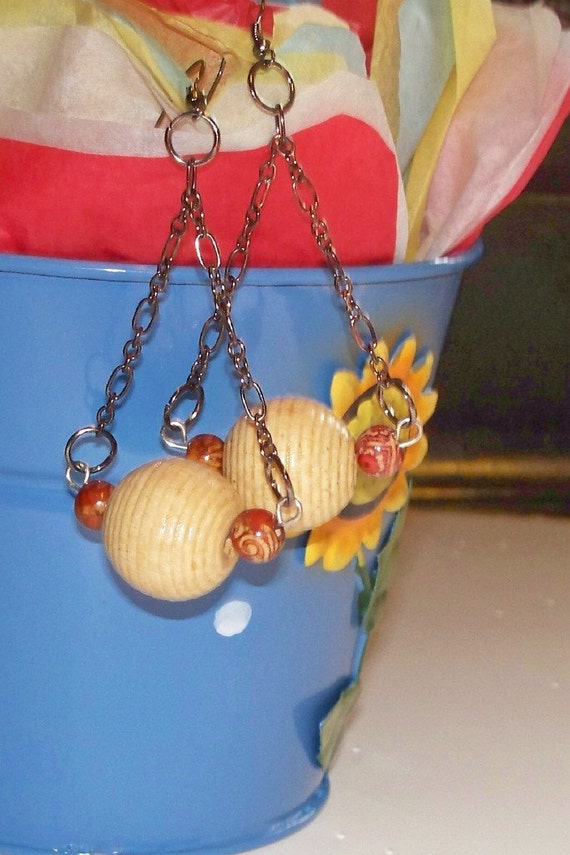 Chain Dangle Wooden Basketball Wives Inspired Bead Earrings