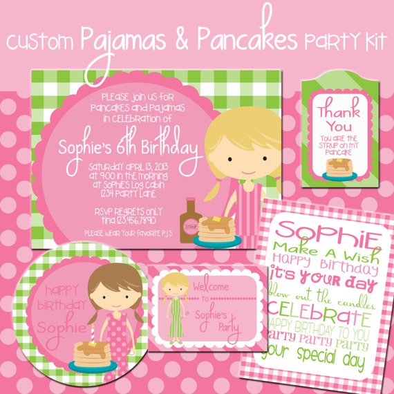 PAJAMA'S AND PANCAKES Birthday Party Printable Kit, Custom Il_570xn