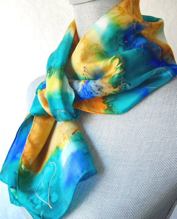 Handpainted Silk Scarf in Yellow Spring Floral