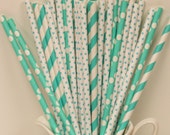 Paper Straws, BIRD EGG BLUE Striped Paper Straws with Diy Flags, Garden Tea Parties, Mermaid, Cute,Party Straws, Mothers Day, Wedding Drinks Il_170x135