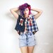 90s Amazing Grunge Mixed Plaid Flannel Cropped Top Shirt (L/XL)