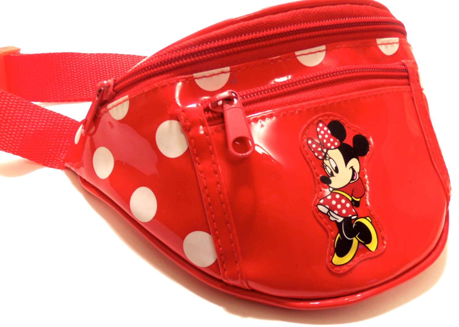 Minnie Mouse Fanny Pack Disney Red Vinyl Plastic Polka Dot