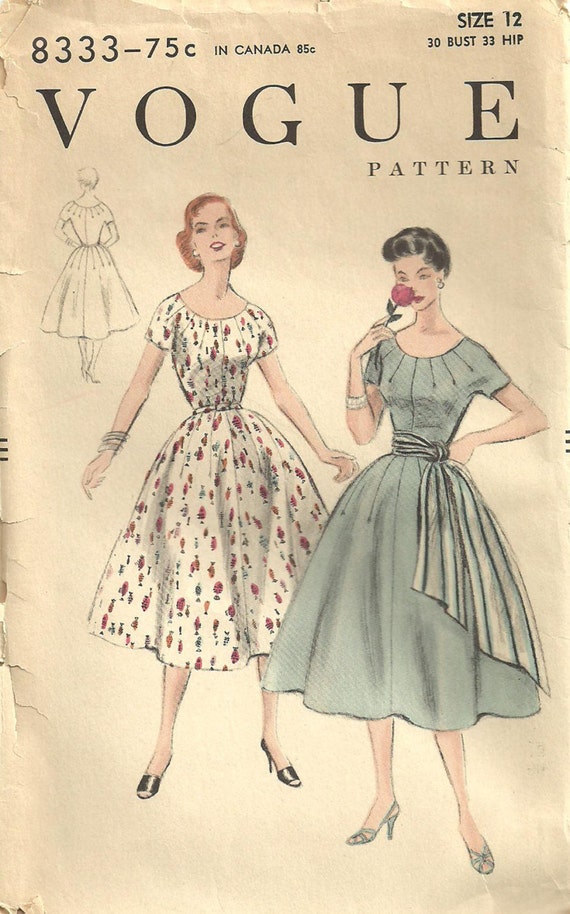 Vintage 50s Sewing Pattern Vogue 8333 Dress Size 12