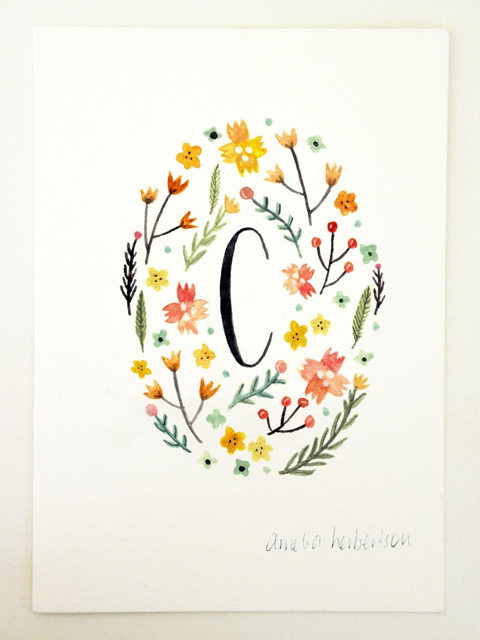 monogram letter c yellow floral art print by ameliaherbertson