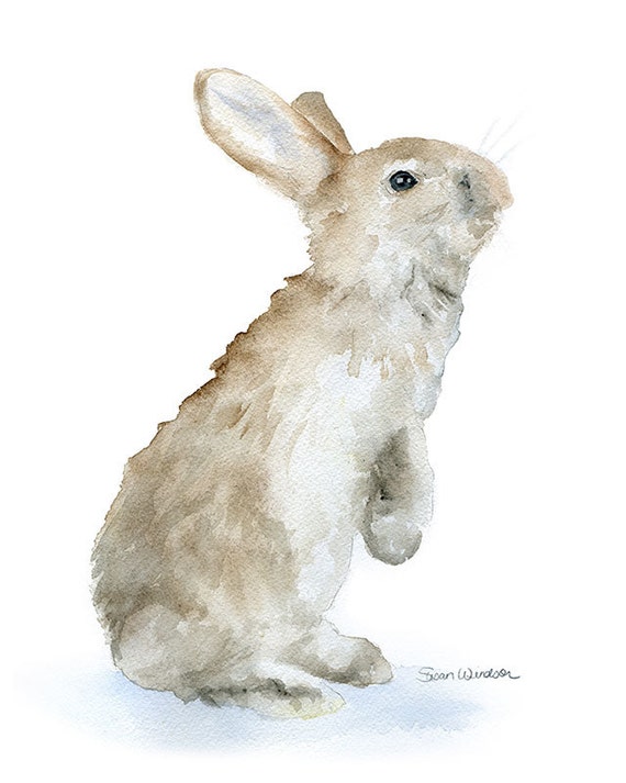 Bunny Rabbit Watercolor Painting Giclee Print Reproduction 8 x