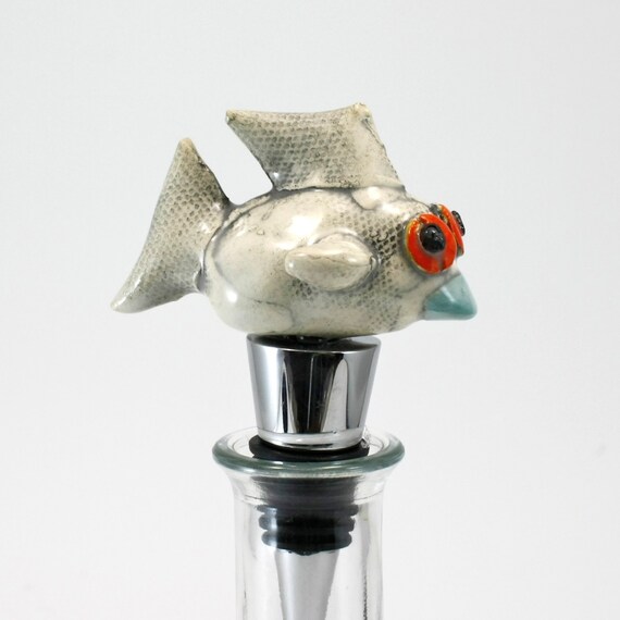 Fish Wine Stopper Porcelain Fish ceramic sculpture with
