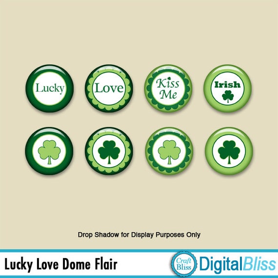 St. Patrick's Day Digital Scrapbook Flair - Lucky Love Dome Flair - INSTANT Download - Embellishments - Shamrock Lucky Love Word Art - Green Il_570xn