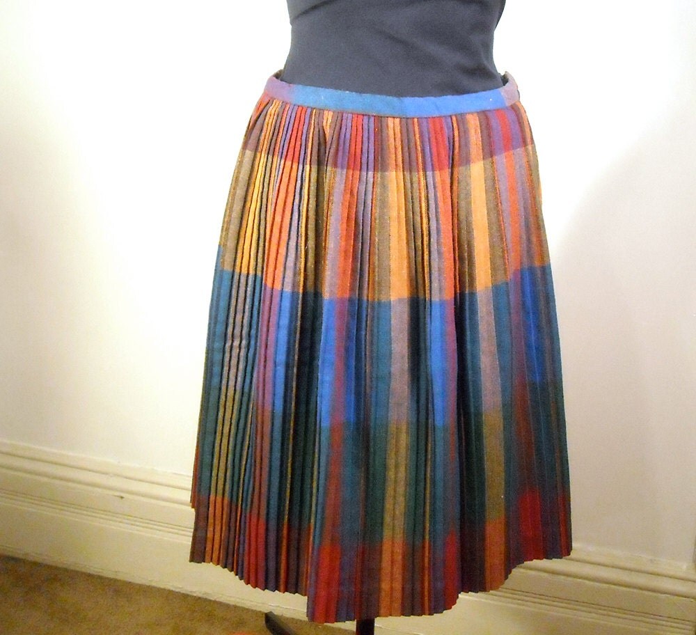 Vintage Pleated School Girl Skirt 1970s A Line Wool Color