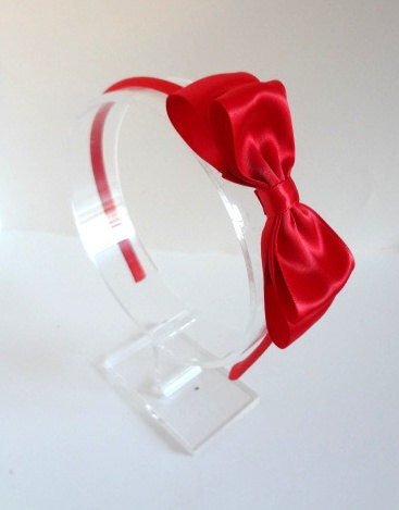Red Satin Bow Headband Hair Accessories by SweetAppleBoutique