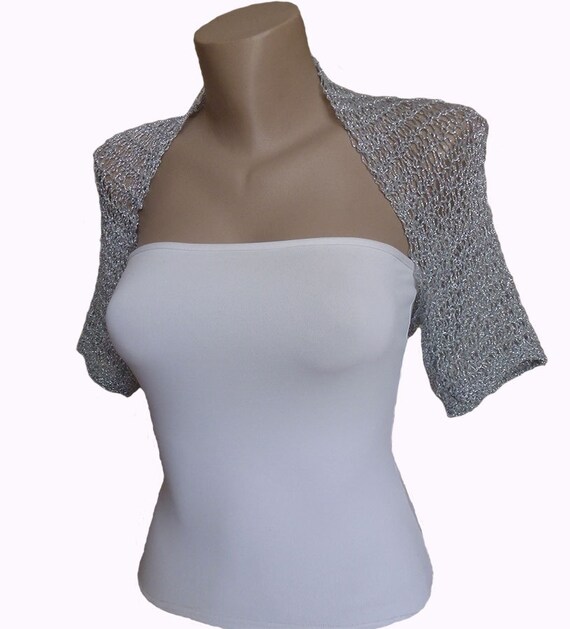 Knit Silver Bolero Wedding Bolero Shrug Sleeves Jacket Size