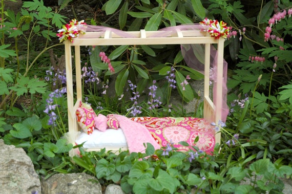 American Made Girl Doll Bed - Canopy Gypsy Bandana Doll Bed-Fits AG ...