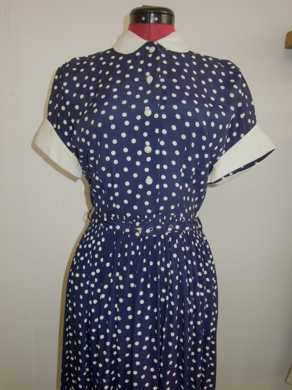 Cute 1940s polka dot rayon dress WWII era Swing Rockabilly