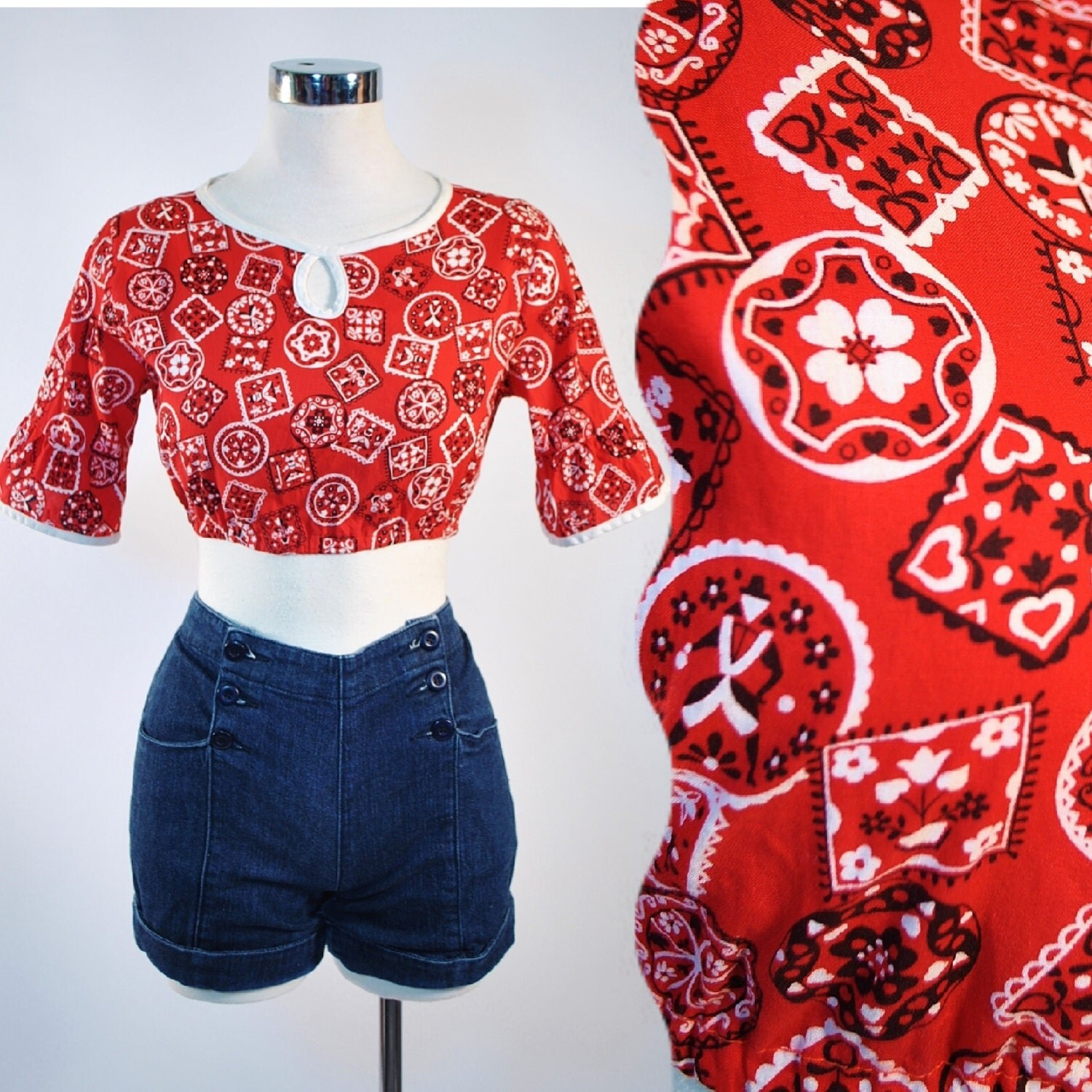 red bandana crop top