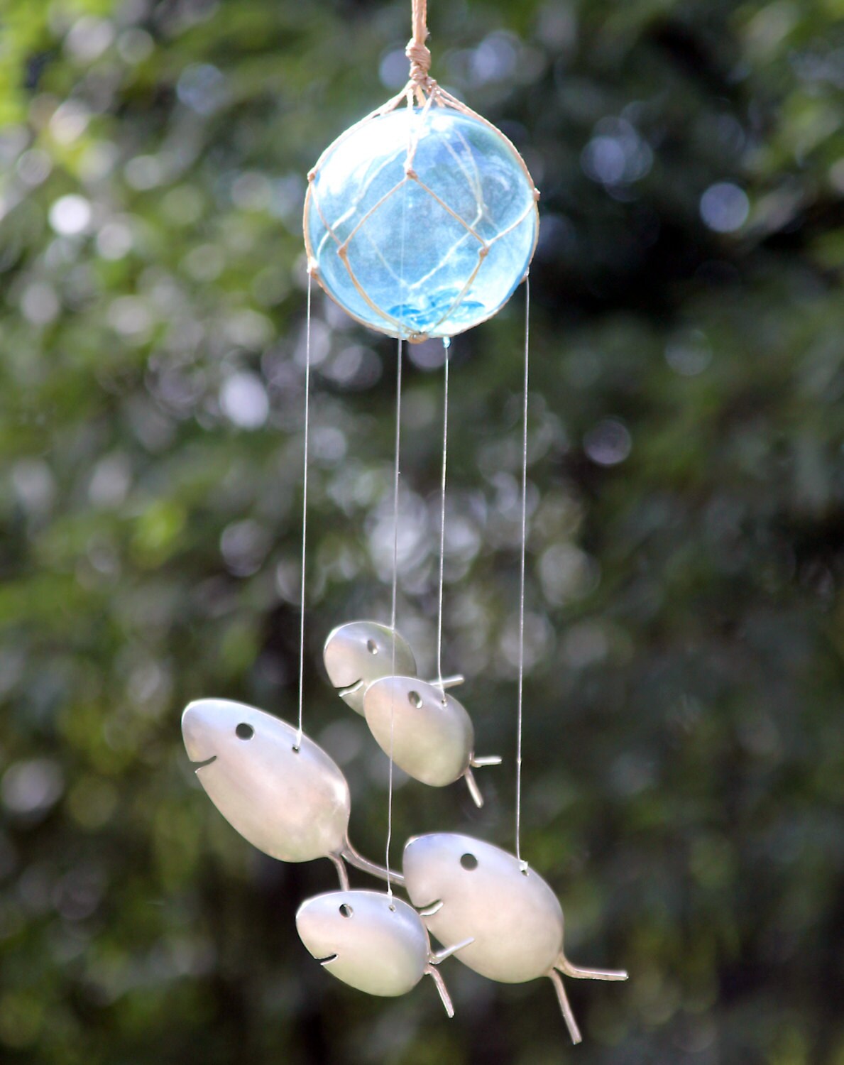 Vintage Fishing Float & Silver Spoon Fish Wind Chime